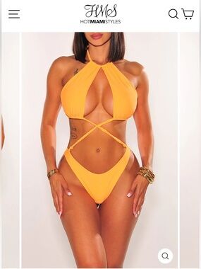 Hot Miami Styles NWT TANGERINE BRAIDED HALTER CRISSCROSS CUT OUT SWIMSUIT